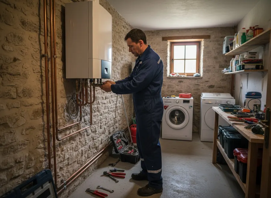 Un technicien installe le module intérieur d'une pompe à chaleur