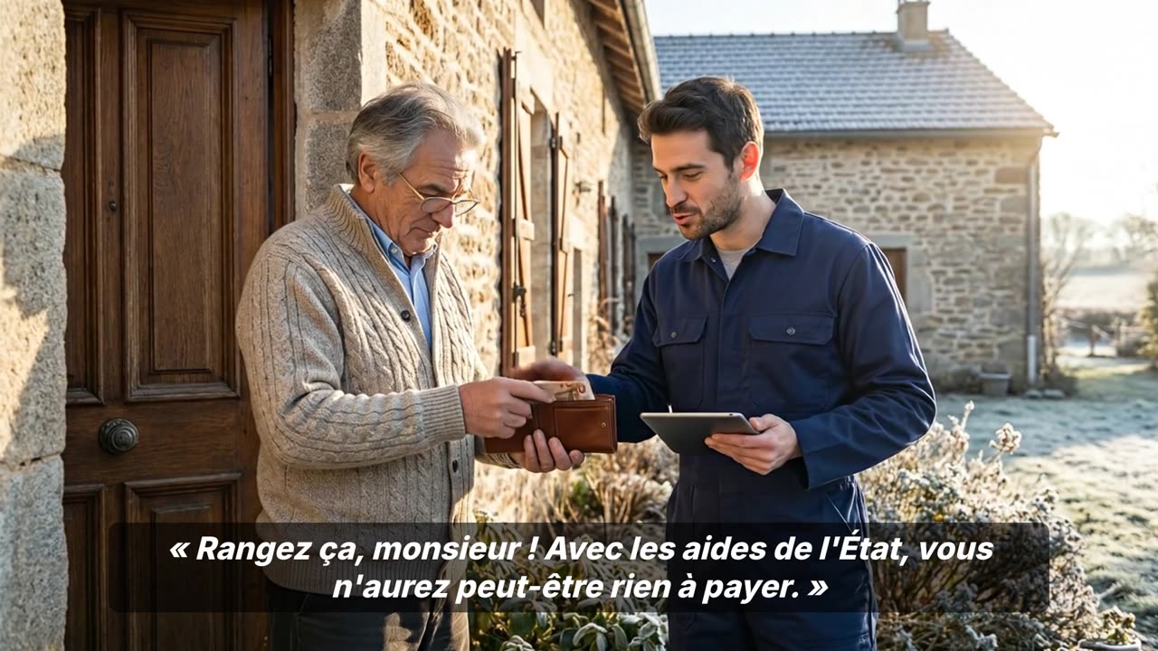 Un technicien explique à un propriétaire que les aides de l'État peuvent financer sa pompe à chaleur
